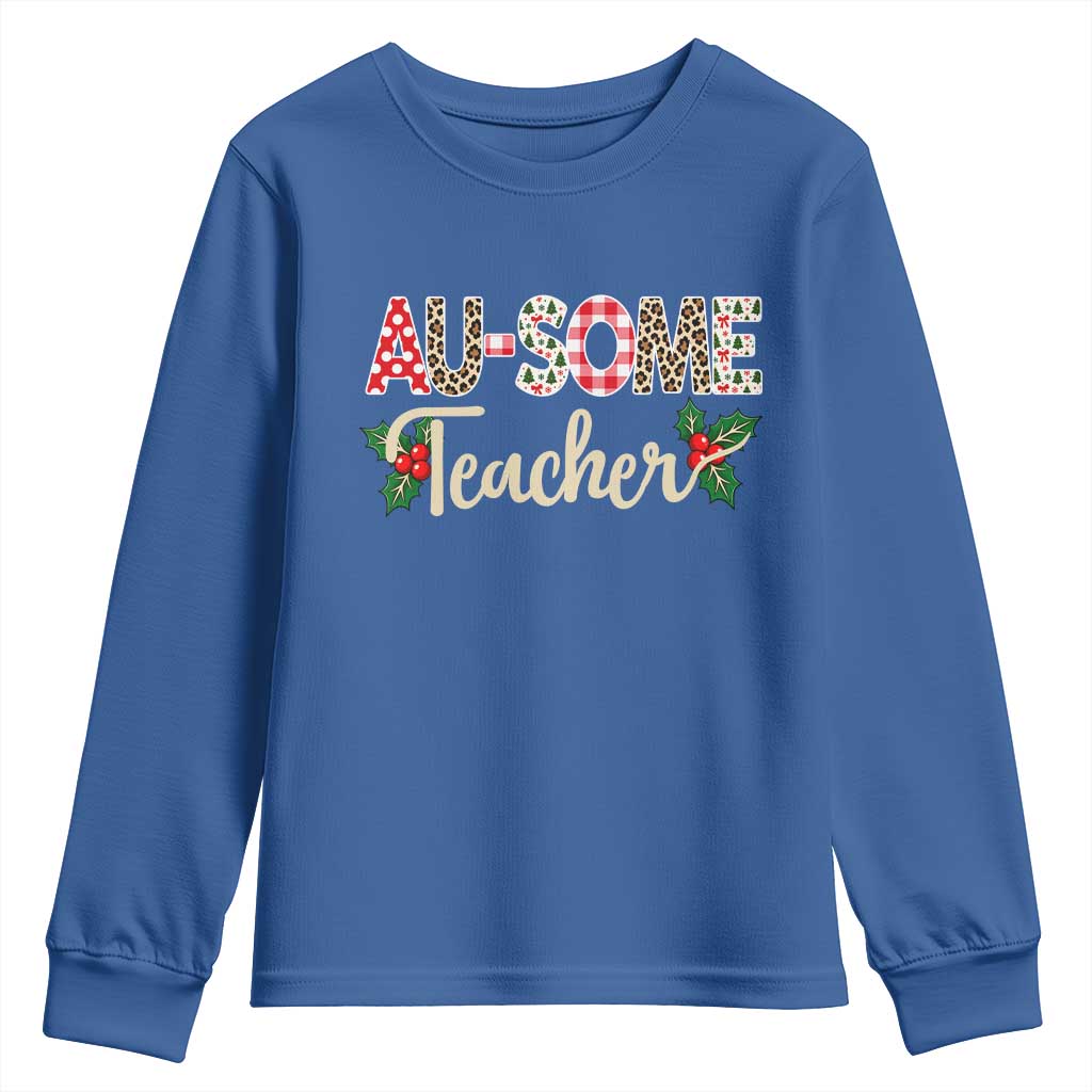 Au Some Teacher Educator Gift Youth Sweatshirt Christmas Leopard Plaid TS12