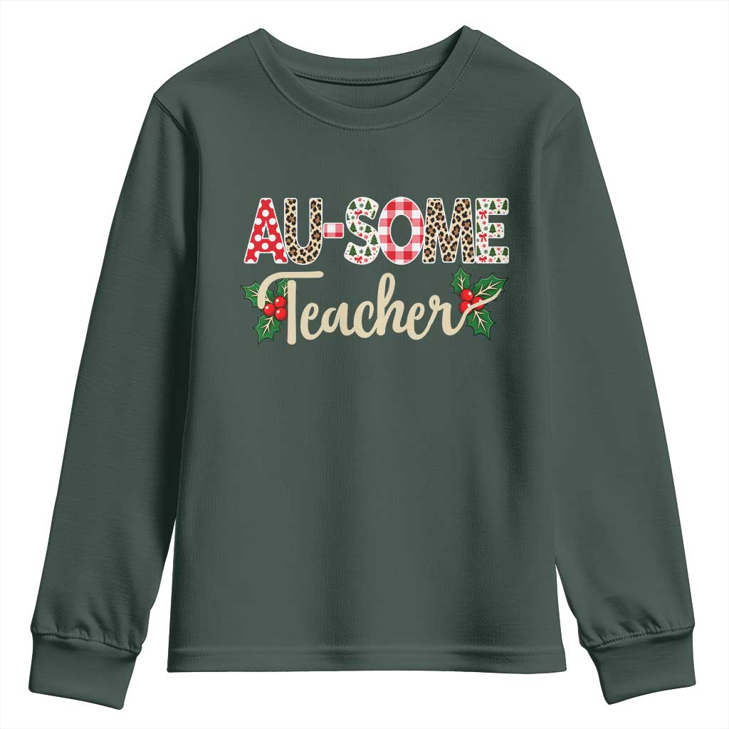 Au Some Teacher Educator Gift Youth Sweatshirt Christmas Leopard Plaid TS12