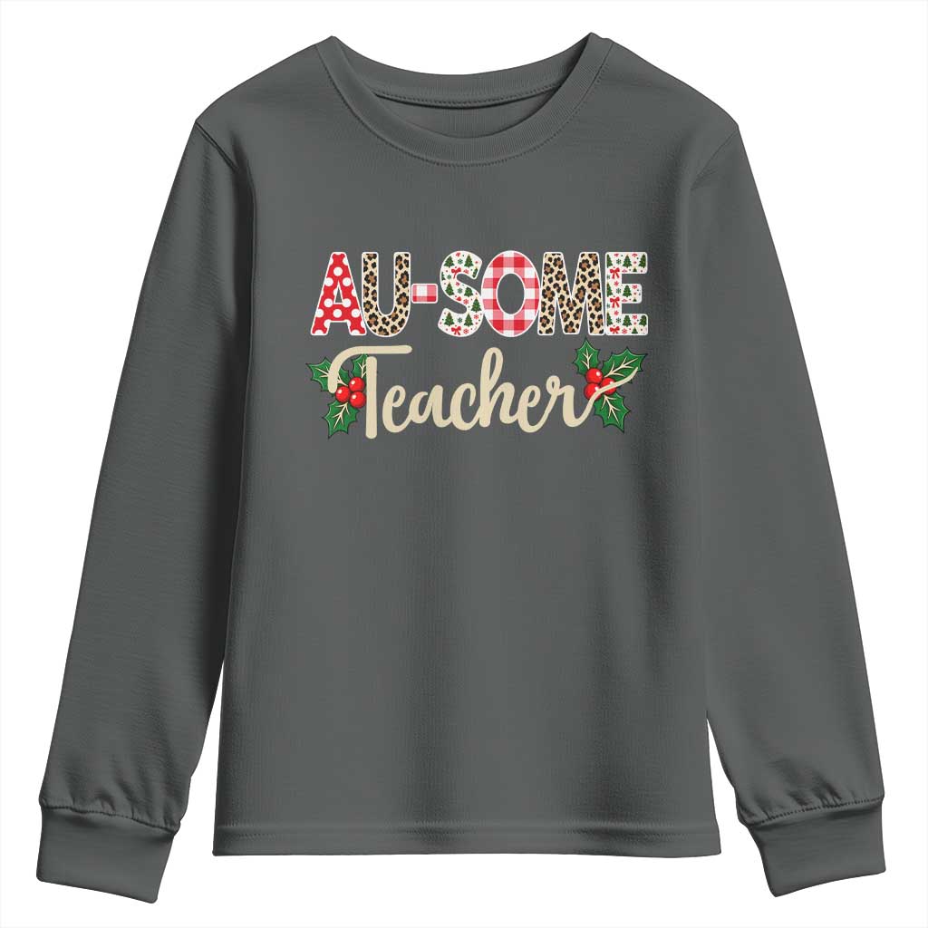 Au Some Teacher Educator Gift Youth Sweatshirt Christmas Leopard Plaid TS12