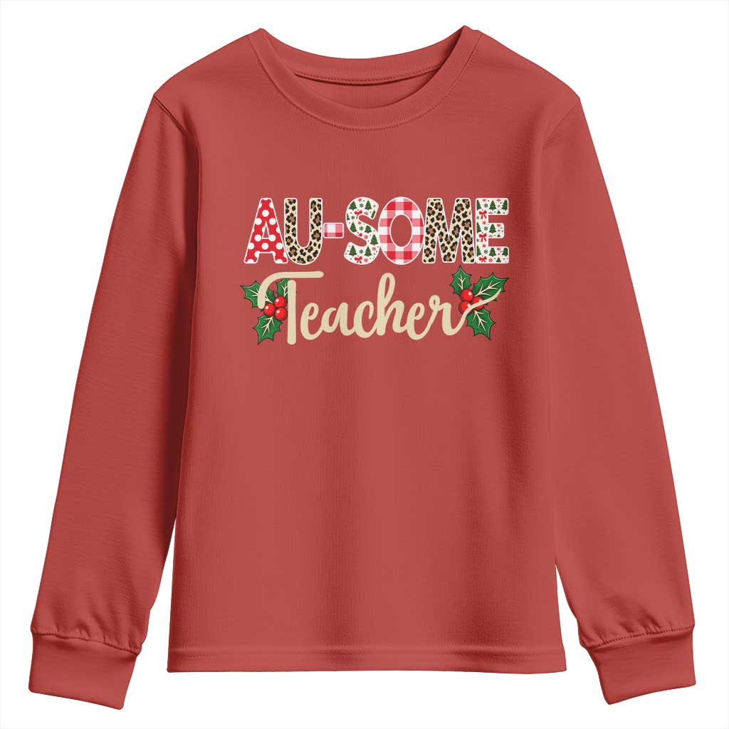 Au Some Teacher Educator Gift Youth Sweatshirt Christmas Leopard Plaid TS12