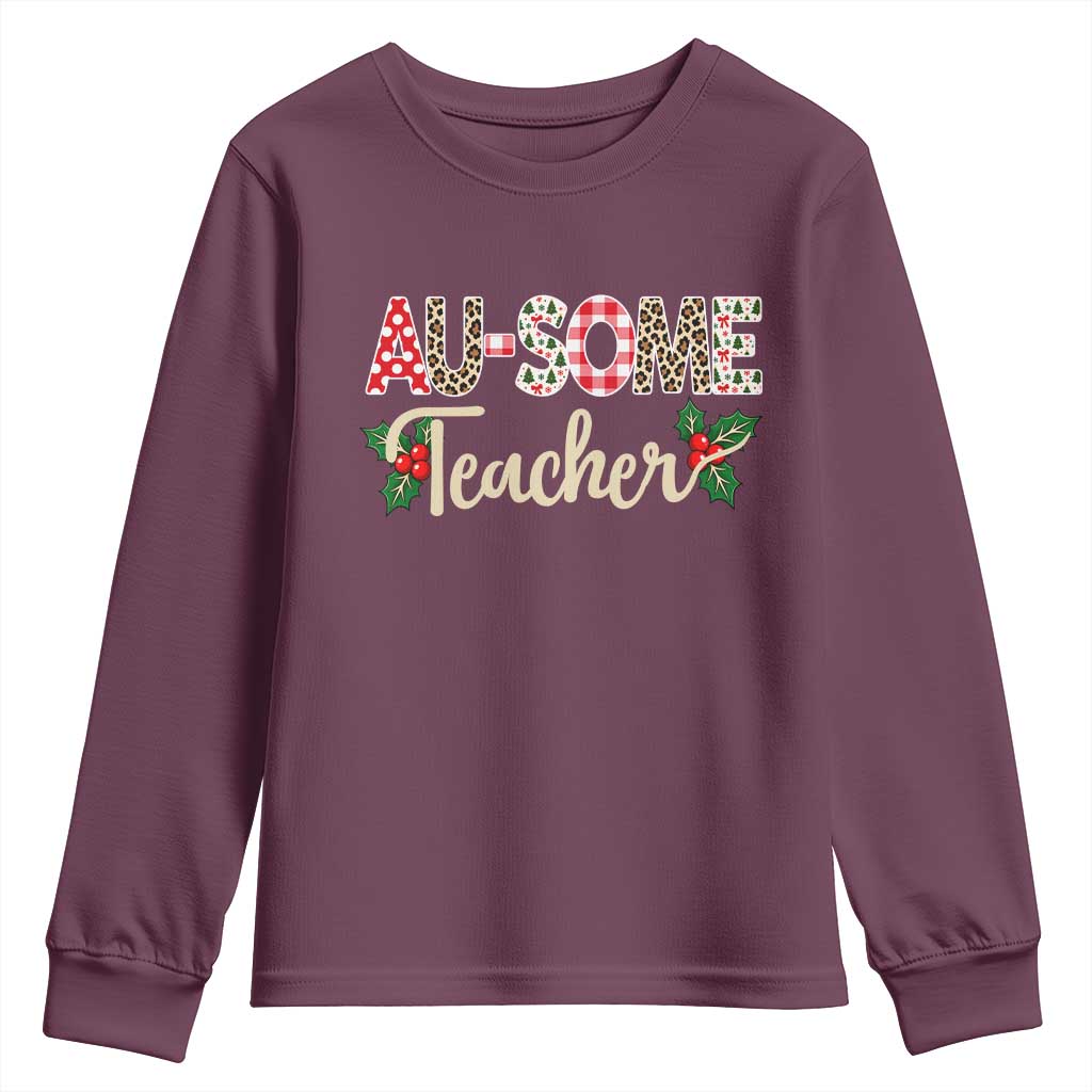 Au Some Teacher Educator Gift Youth Sweatshirt Christmas Leopard Plaid TS12