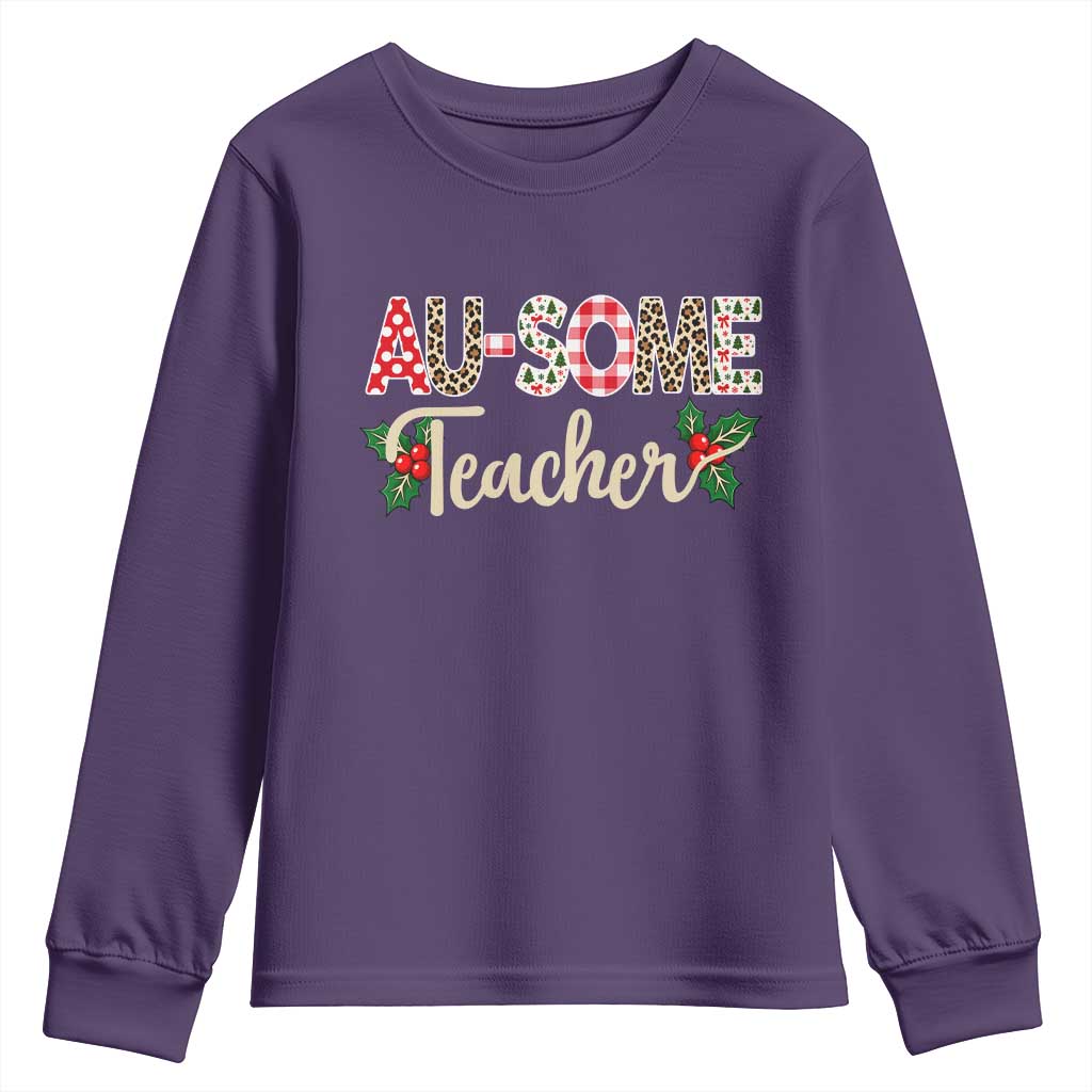 Au Some Teacher Educator Gift Youth Sweatshirt Christmas Leopard Plaid TS12