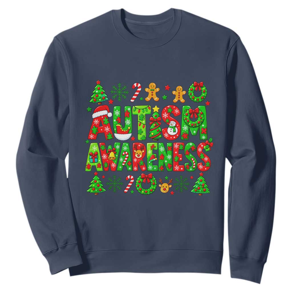 Autism Christmas Support Sweatshirt Spreading Acceptance Holiday Season TS12