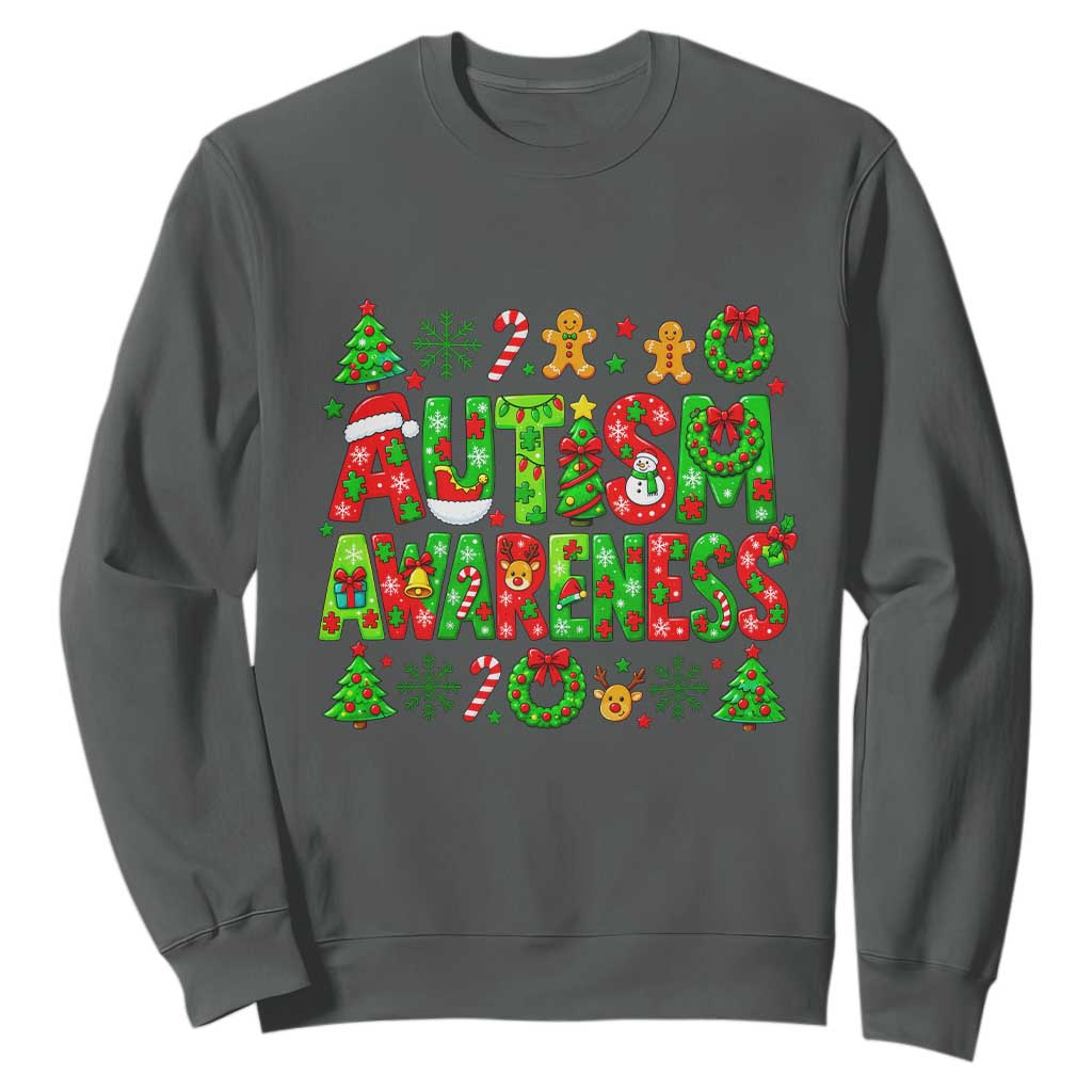 Autism Christmas Support Sweatshirt Spreading Acceptance Holiday Season TS12