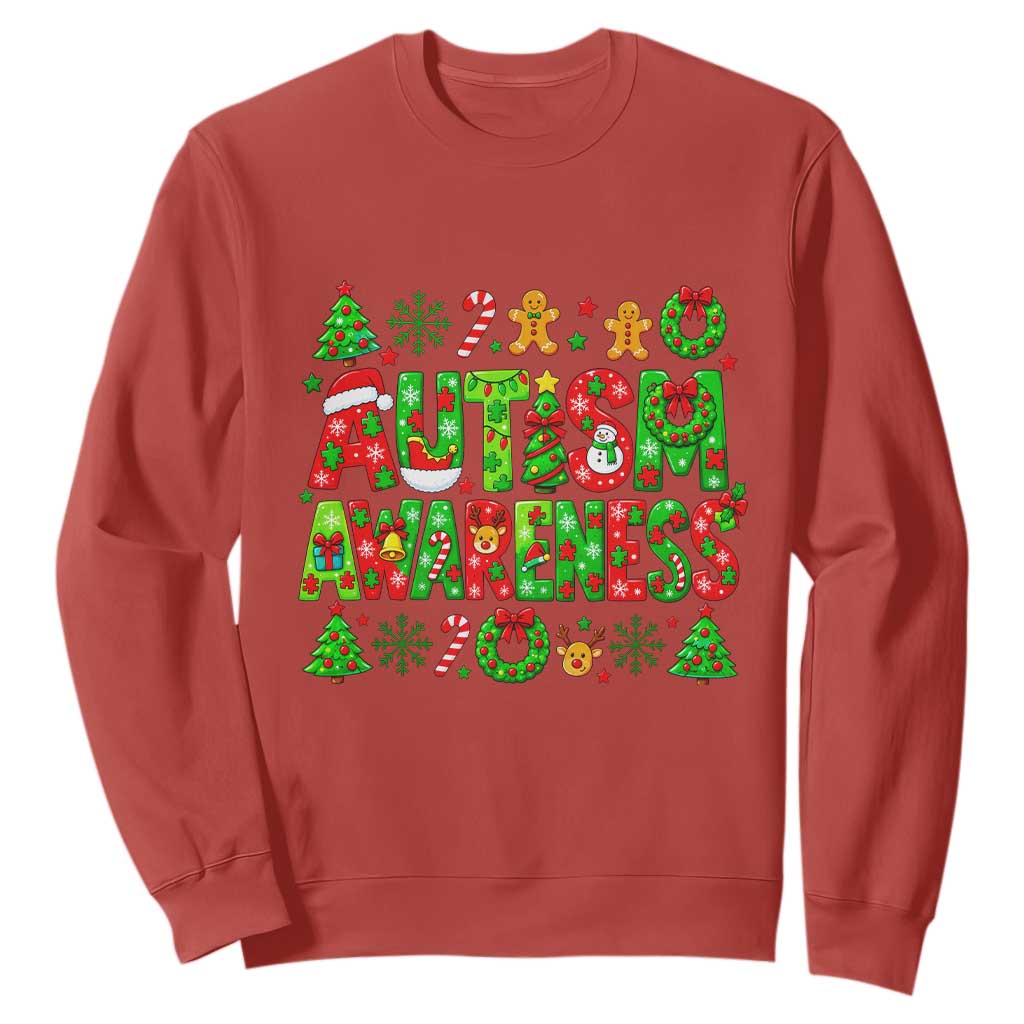 Autism Christmas Support Sweatshirt Spreading Acceptance Holiday Season TS12