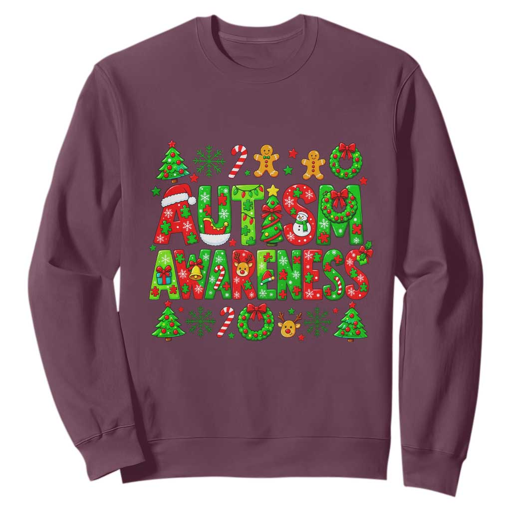 Autism Christmas Support Sweatshirt Spreading Acceptance Holiday Season TS12