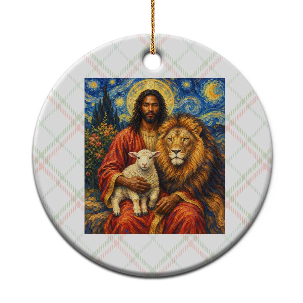 Black Jesus Lion And The Lamb Ceramic Ornament Starry Night Religious Art TS12