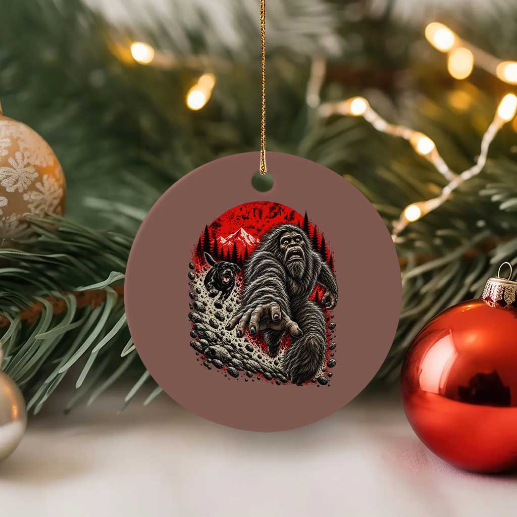 Black Labrador Chasing Bigfoot Ceramic Ornament Funny Running Cryptid Adventure TS12