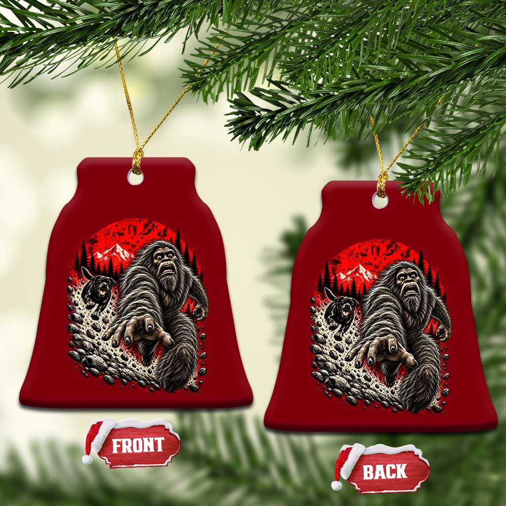 Black Labrador Chasing Bigfoot Ceramic Ornament Funny Running Cryptid Adventure TS12