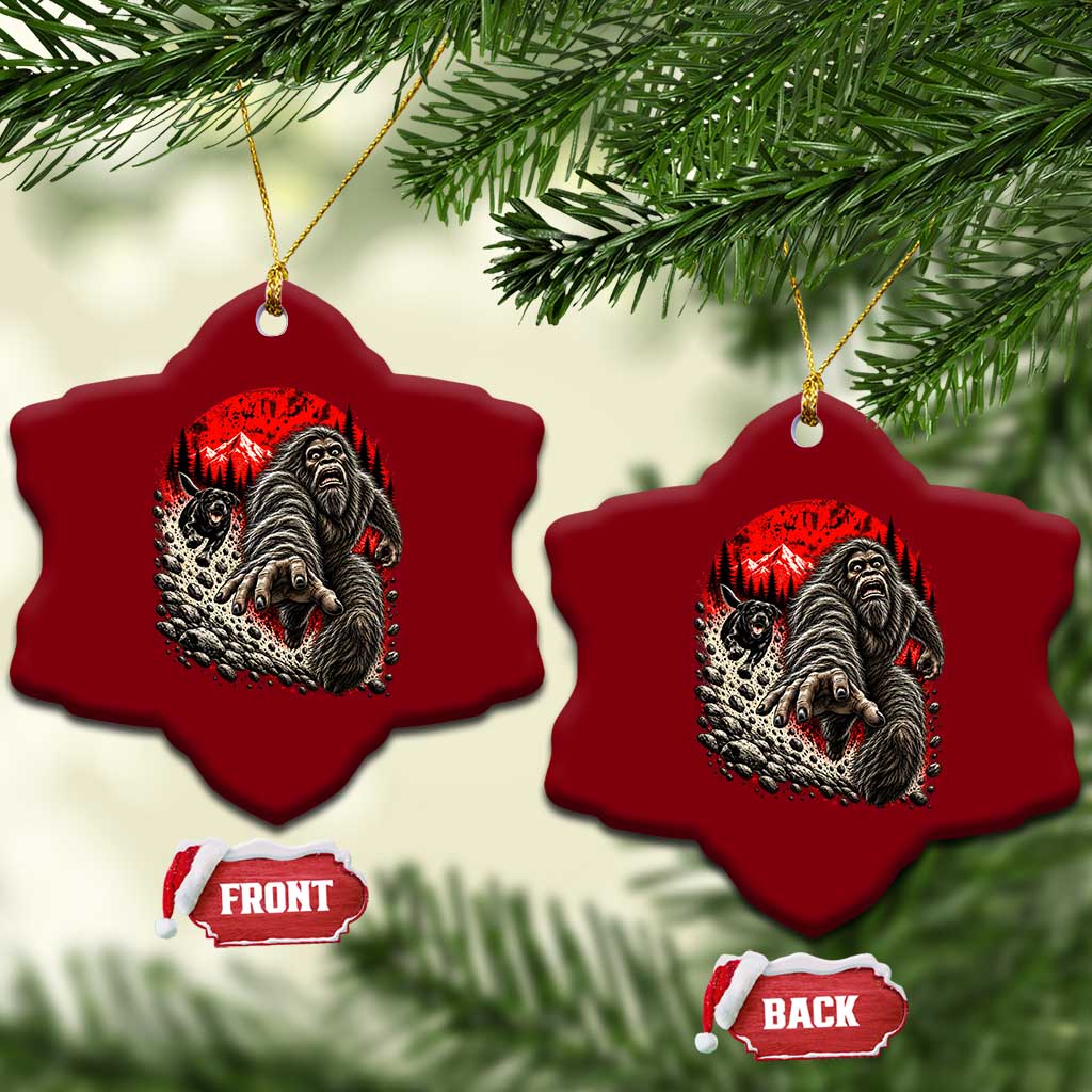 Black Labrador Chasing Bigfoot Ceramic Ornament Funny Running Cryptid Adventure TS12