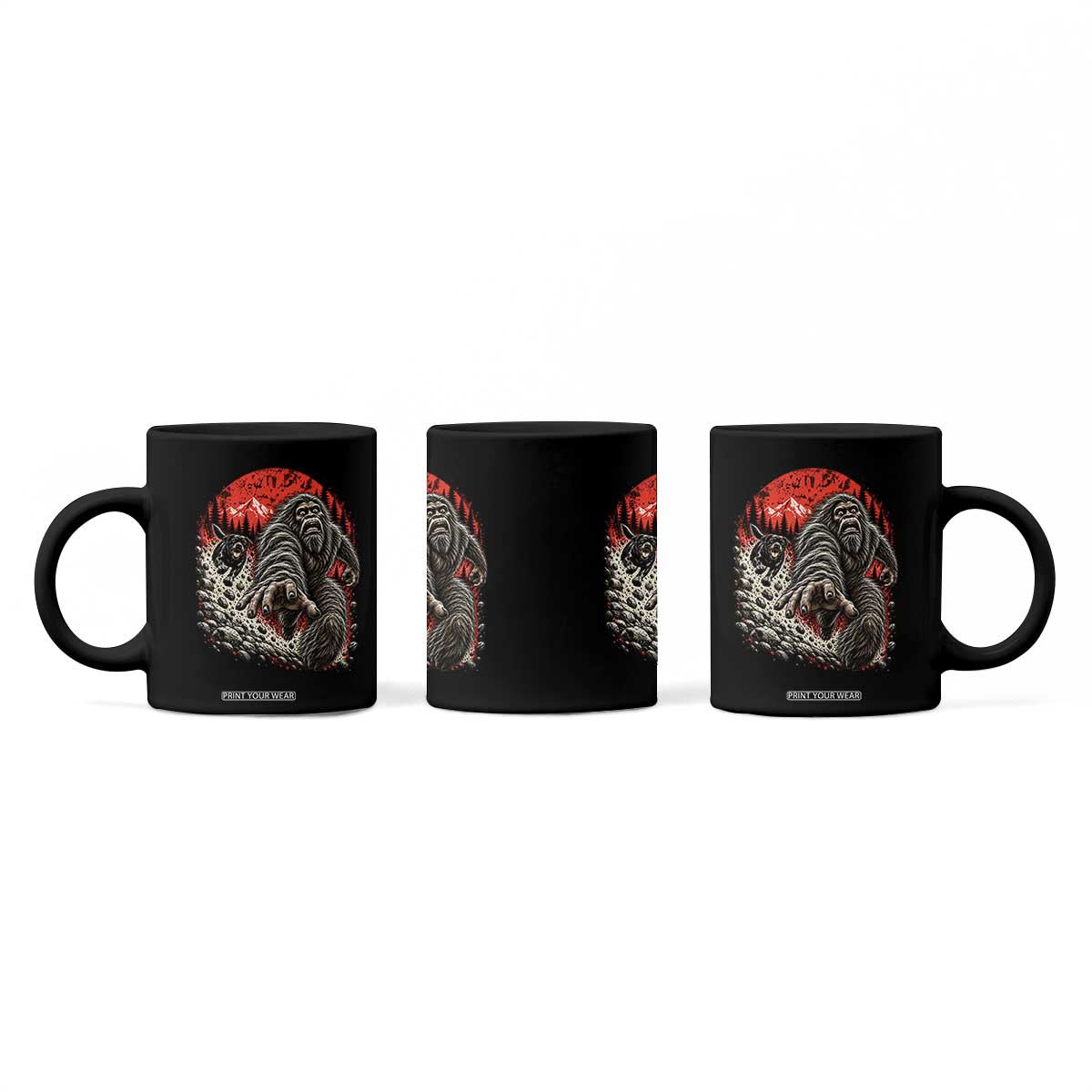 Black Labrador Chasing Bigfoot Coffee Mug Funny Running Cryptid Adventure TS12