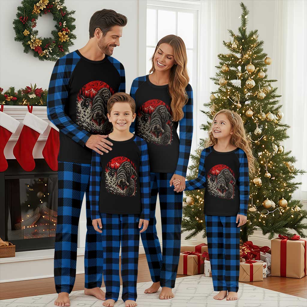 Black Labrador Chasing Bigfoot Plaid Pajama Set Funny Running Cryptid Adventure TS12