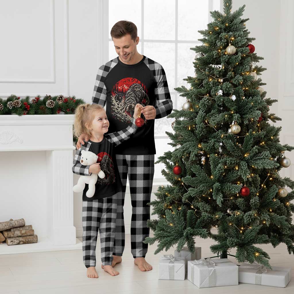 Black Labrador Chasing Bigfoot Plaid Pajama Set Funny Running Cryptid Adventure TS12