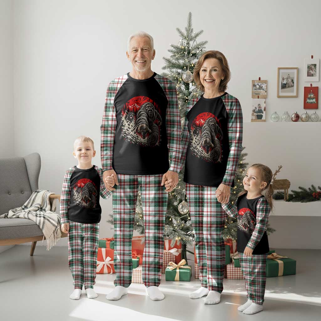 Black Labrador Chasing Bigfoot Plaid Pajama Set Funny Running Cryptid Adventure TS12
