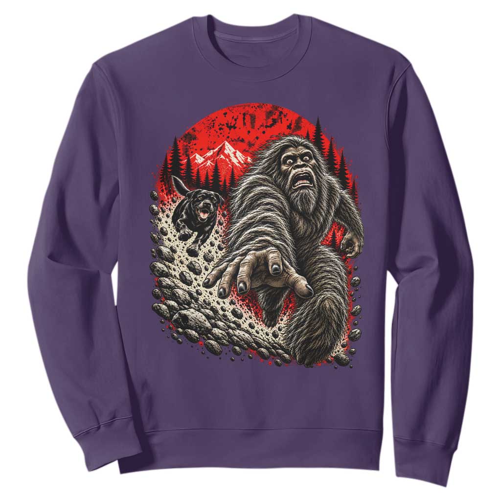 Black Labrador Chasing Bigfoot Sweatshirt Funny Running Cryptid Adventure TS12
