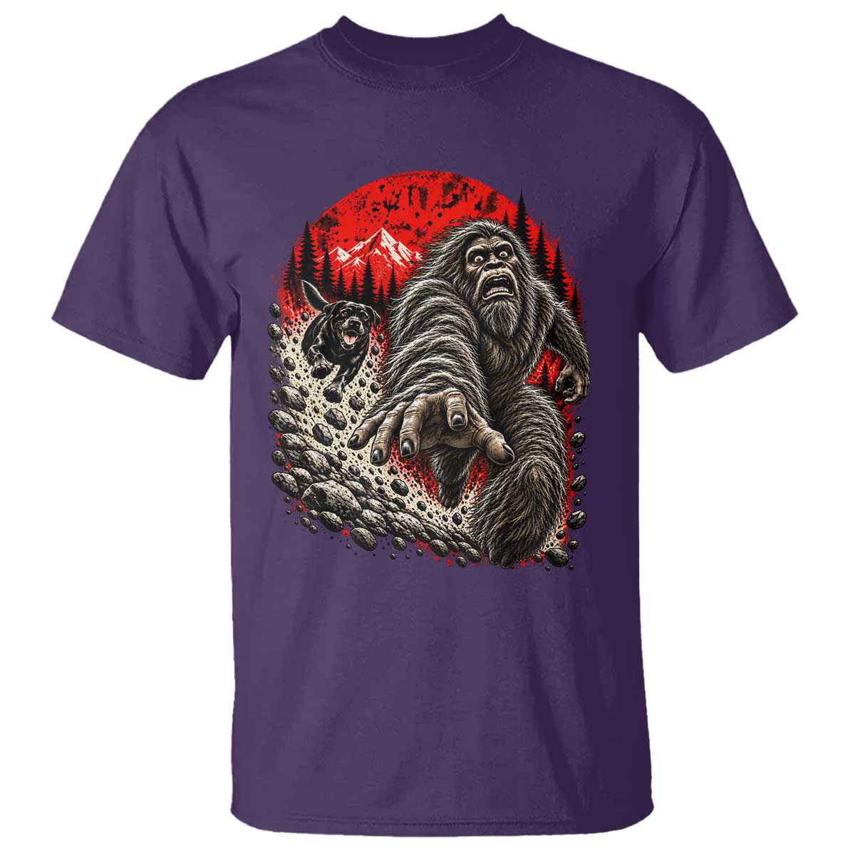 Black Labrador Chasing Bigfoot T Shirt Funny Running Cryptid Adventure TS12