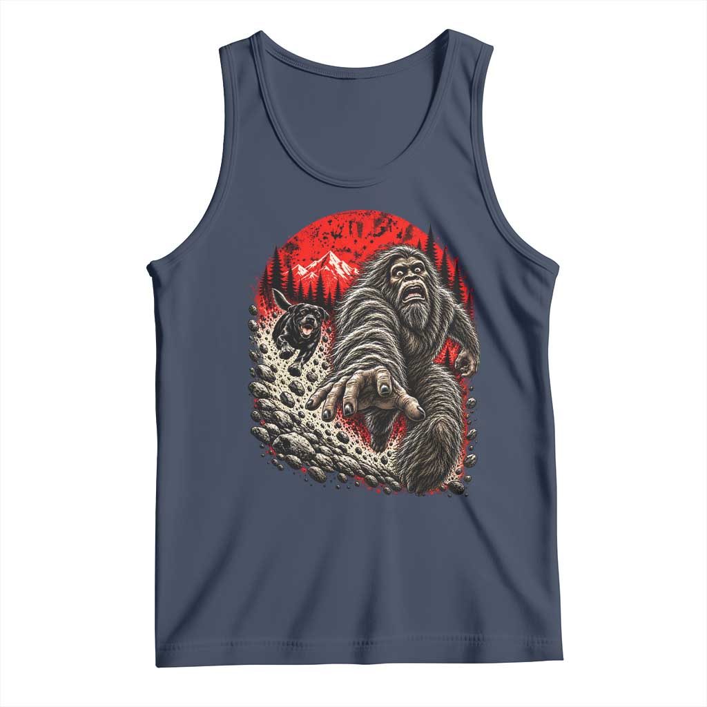 Black Labrador Chasing Bigfoot Tank Top Funny Running Cryptid Adventure TS12