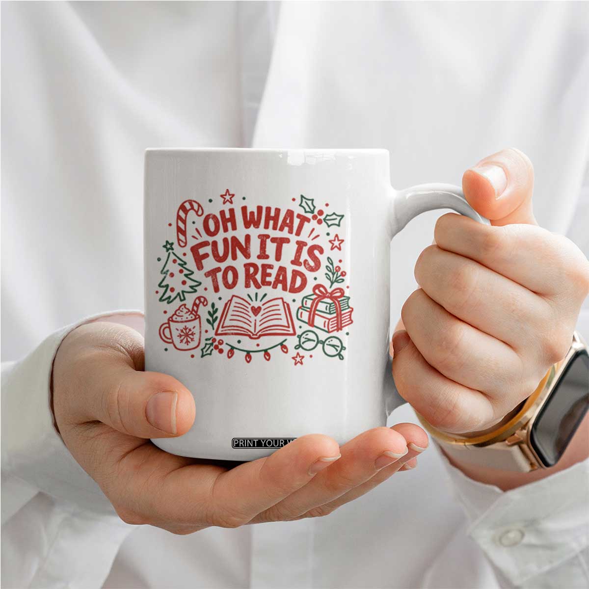 Book Lover Christmas Coffee Mug Gift For Reader Teacher Oh What Fun It Is To Read Graphic TS10