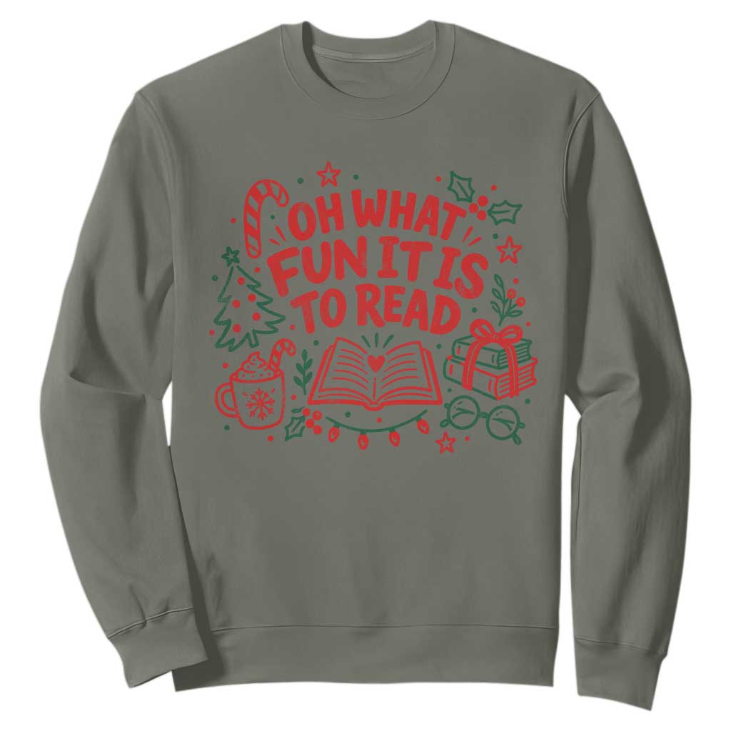 Book Lover Christmas Sweatshirt Gift For Reader Teacher Oh What Fun It Is To Read Graphic TS10