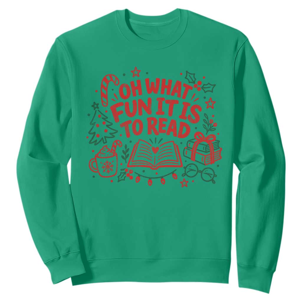 Book Lover Christmas Sweatshirt Gift For Reader Teacher Oh What Fun It Is To Read Graphic TS10
