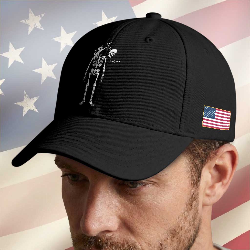 Boop Well Shit Funny Cat Knocking Skeleton Head Humor Graphic Baseball Cap TS02