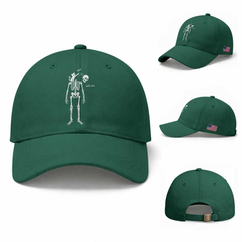 Boop Well Shit Funny Cat Knocking Skeleton Head Humor Graphic Baseball Cap TS02