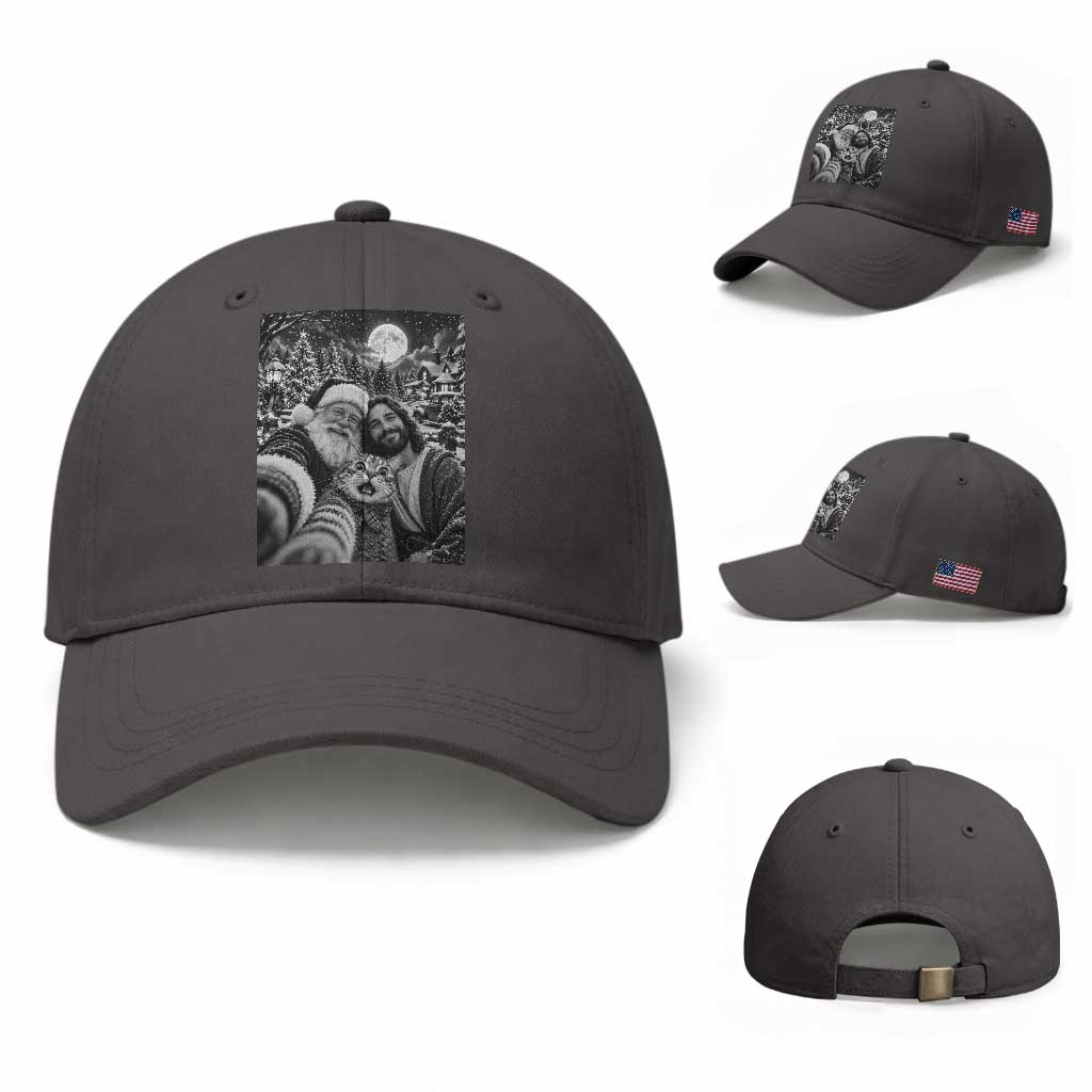 Cat Selfie with Jesus and Santa Funny Christmas Baseball Cap TS11