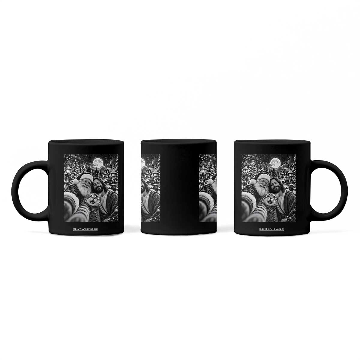 Cat Selfie with Jesus and Santa Funny Christmas Coffee Mug TS11