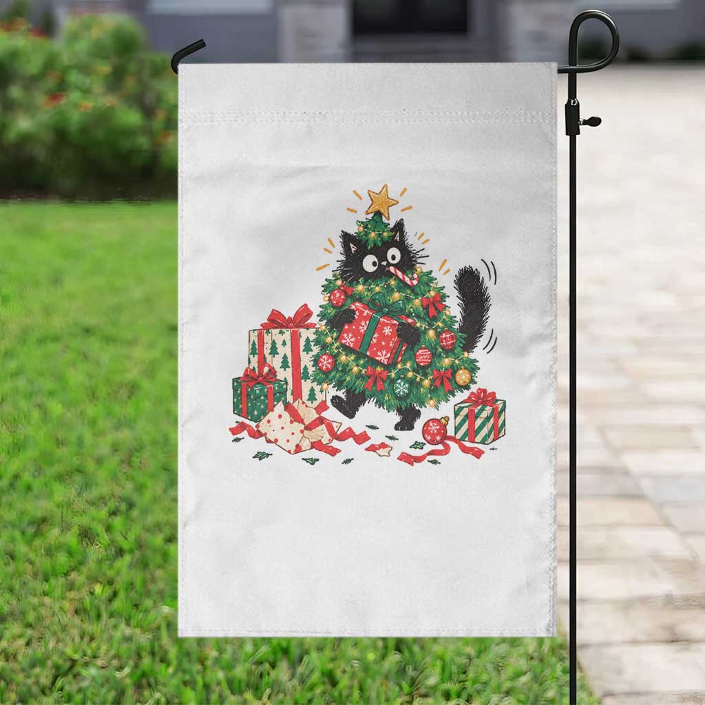 Christmas Black Cat Garden Flag Funny Mischievous Pet Tree Decorating Holiday TS10