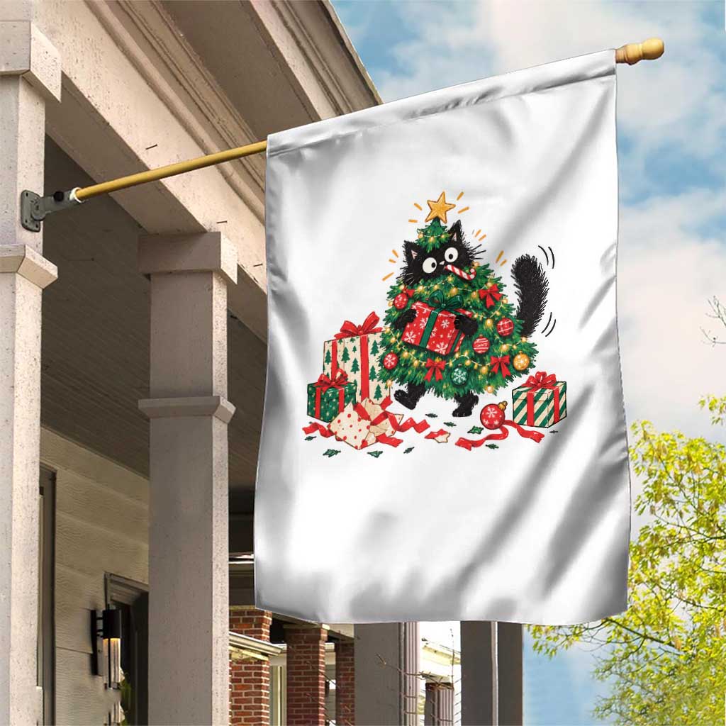 Christmas Black Cat Garden Flag Funny Mischievous Pet Tree Decorating Holiday TS10