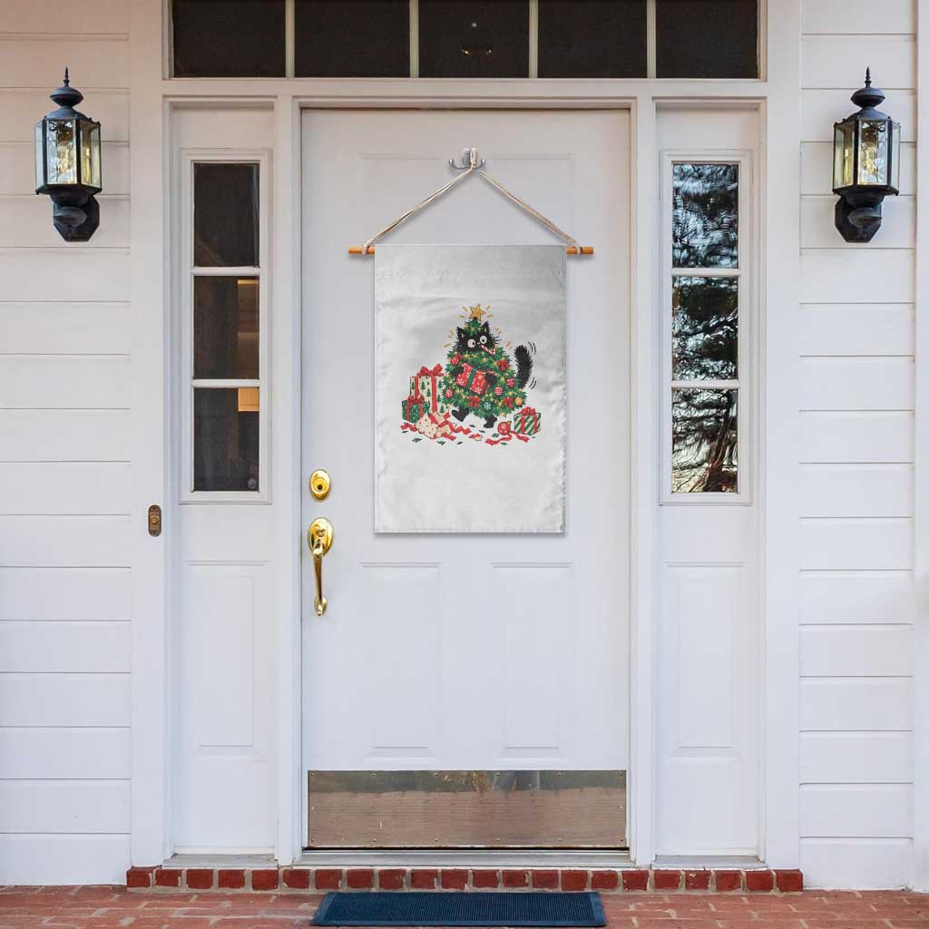 Christmas Black Cat Garden Flag Funny Mischievous Pet Tree Decorating Holiday TS10