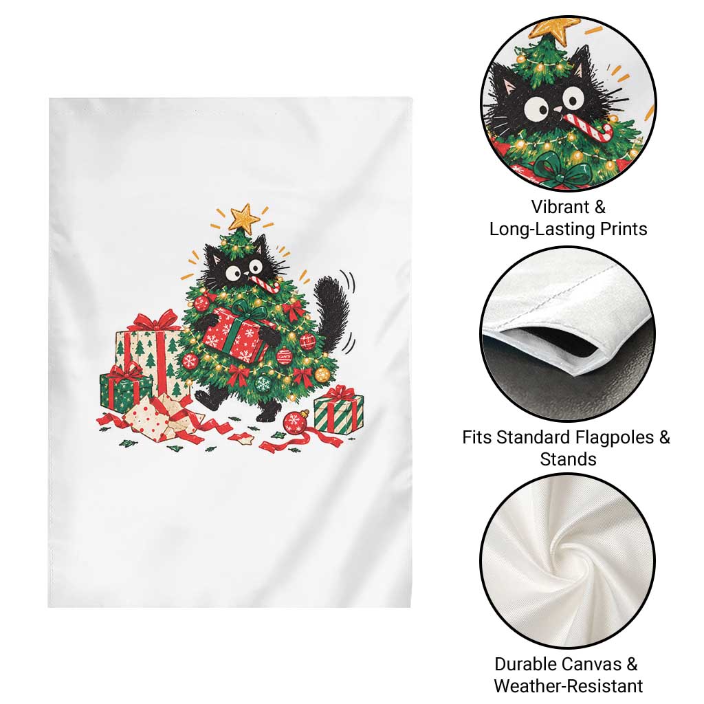 Christmas Black Cat Garden Flag Funny Mischievous Pet Tree Decorating Holiday TS10