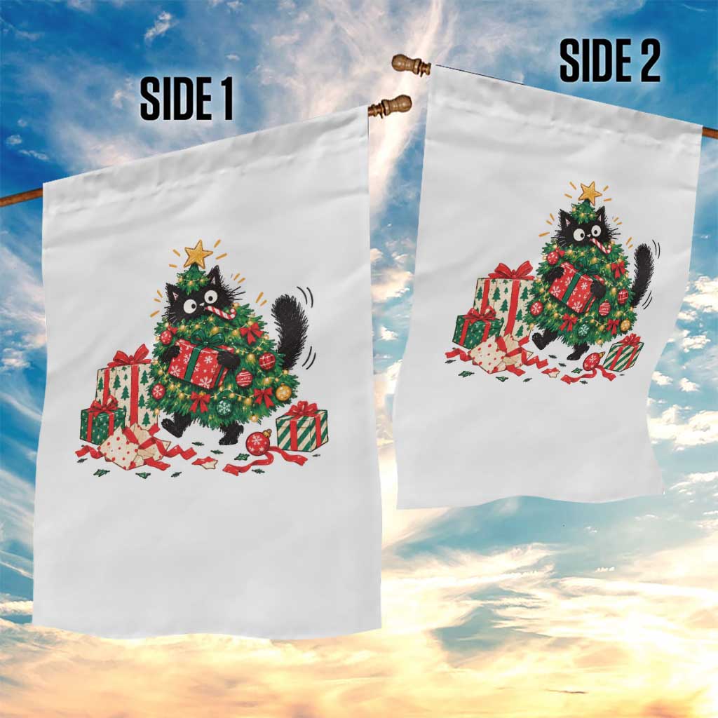 Christmas Black Cat Garden Flag Funny Mischievous Pet Tree Decorating Holiday TS10
