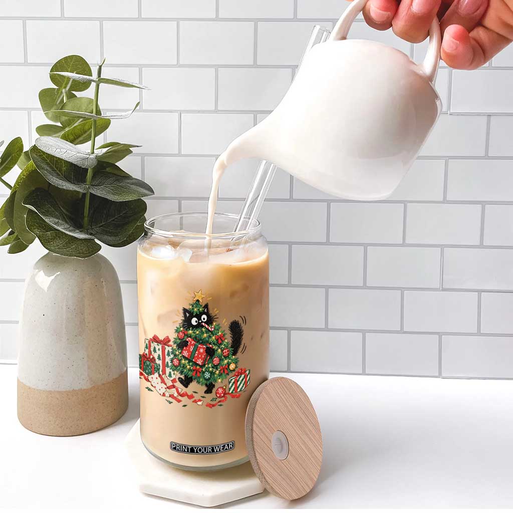 Christmas Black Cat Glass Can Funny Mischievous Pet Tree Decorating Holiday TS10