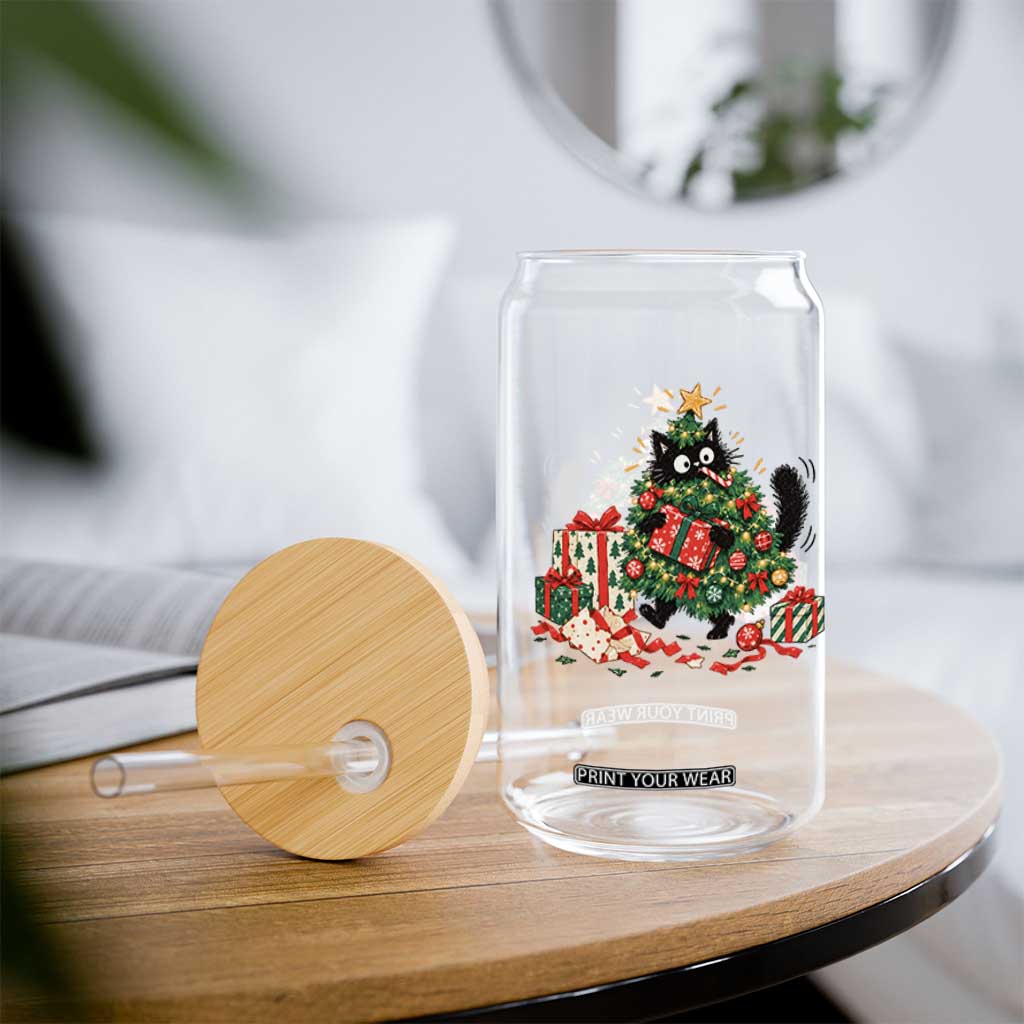 Christmas Black Cat Glass Can Funny Mischievous Pet Tree Decorating Holiday TS10