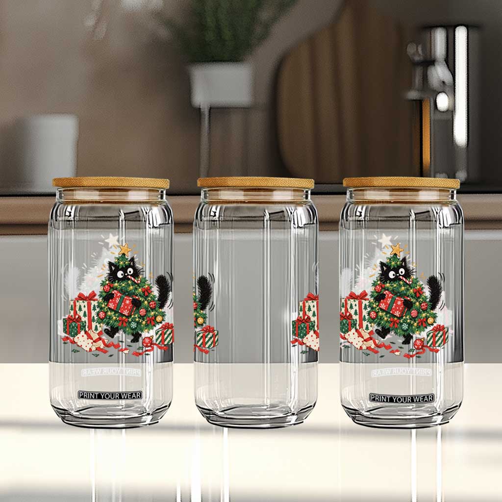 Christmas Black Cat Glass Can Funny Mischievous Pet Tree Decorating Holiday TS10