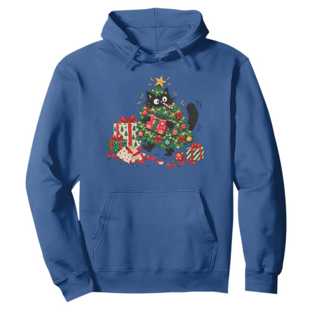 Christmas Black Cat Hoodie Funny Mischievous Pet Tree Decorating Holiday TS10