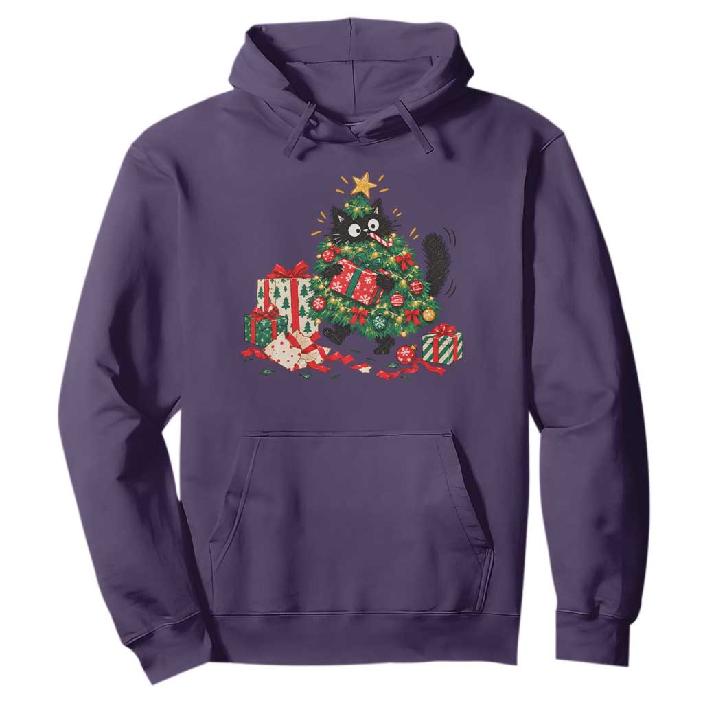 Christmas Black Cat Hoodie Funny Mischievous Pet Tree Decorating Holiday TS10