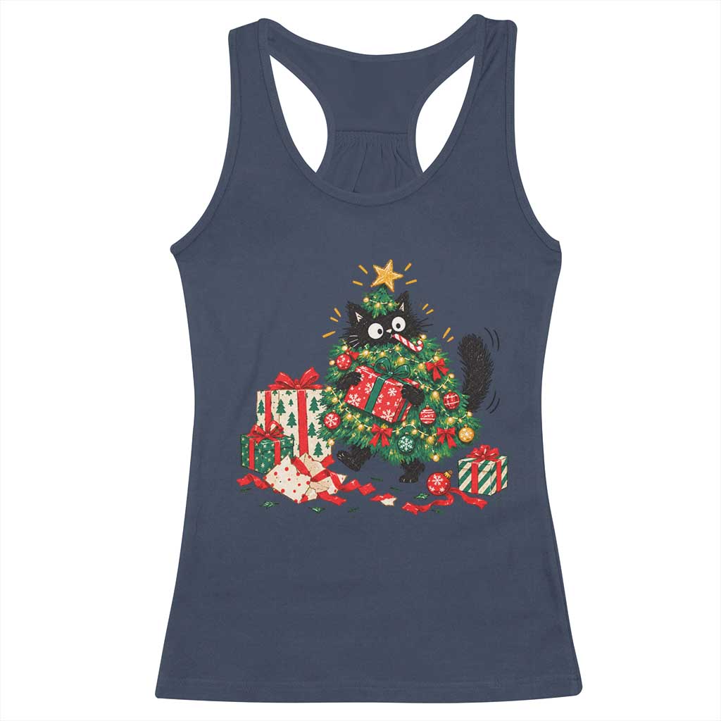 Christmas Black Cat Racerback Tank Top Funny Mischievous Pet Tree Decorating Holiday TS10