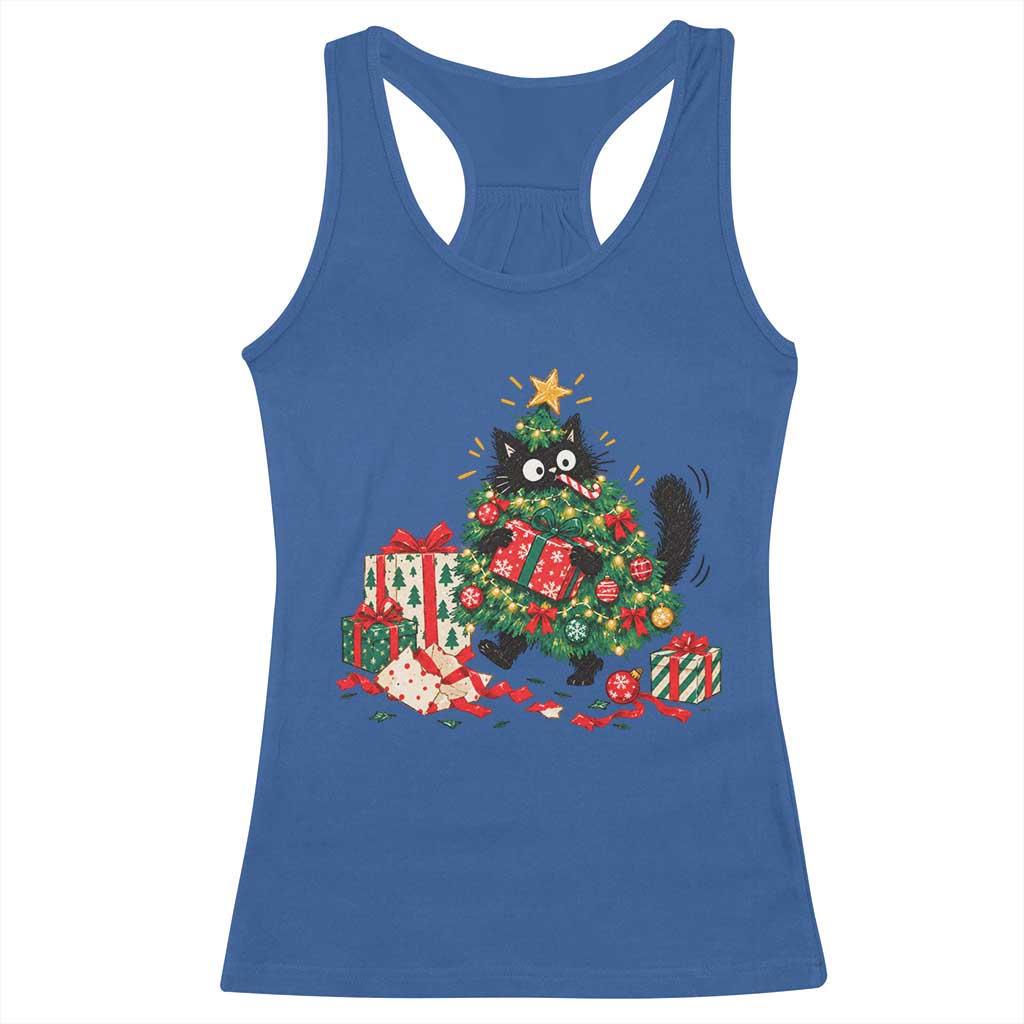 Christmas Black Cat Racerback Tank Top Funny Mischievous Pet Tree Decorating Holiday TS10