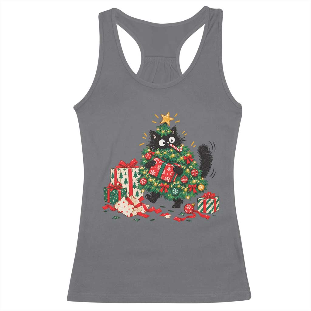 Christmas Black Cat Racerback Tank Top Funny Mischievous Pet Tree Decorating Holiday TS10