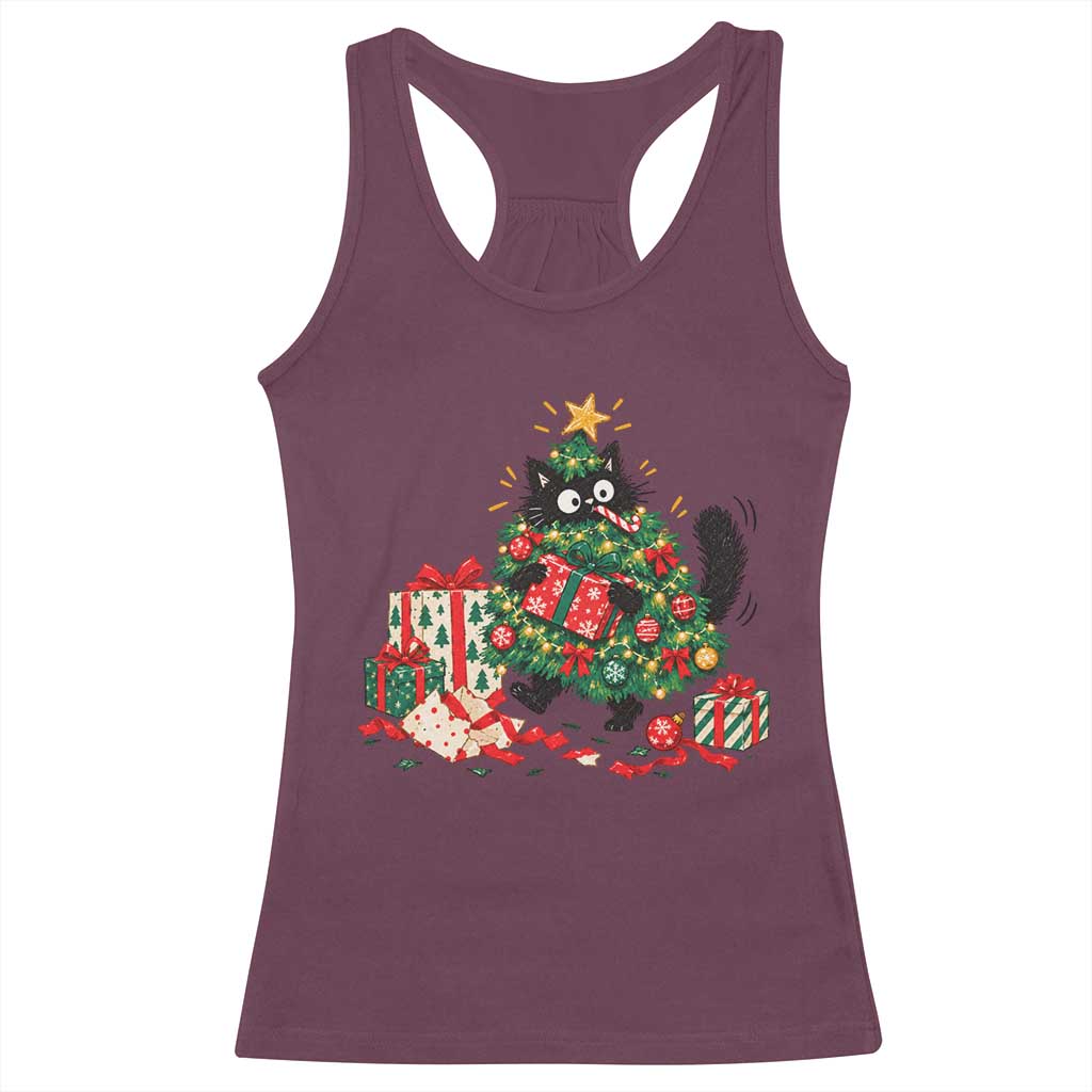 Christmas Black Cat Racerback Tank Top Funny Mischievous Pet Tree Decorating Holiday TS10