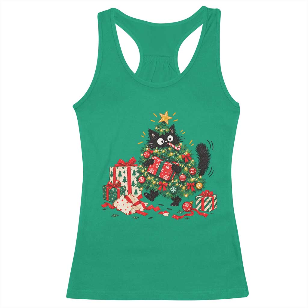 Christmas Black Cat Racerback Tank Top Funny Mischievous Pet Tree Decorating Holiday TS10