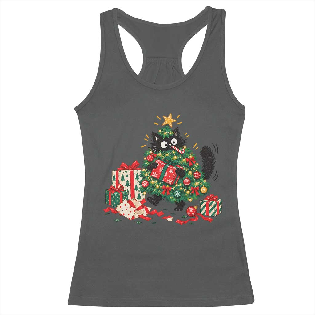Christmas Black Cat Racerback Tank Top Funny Mischievous Pet Tree Decorating Holiday TS10