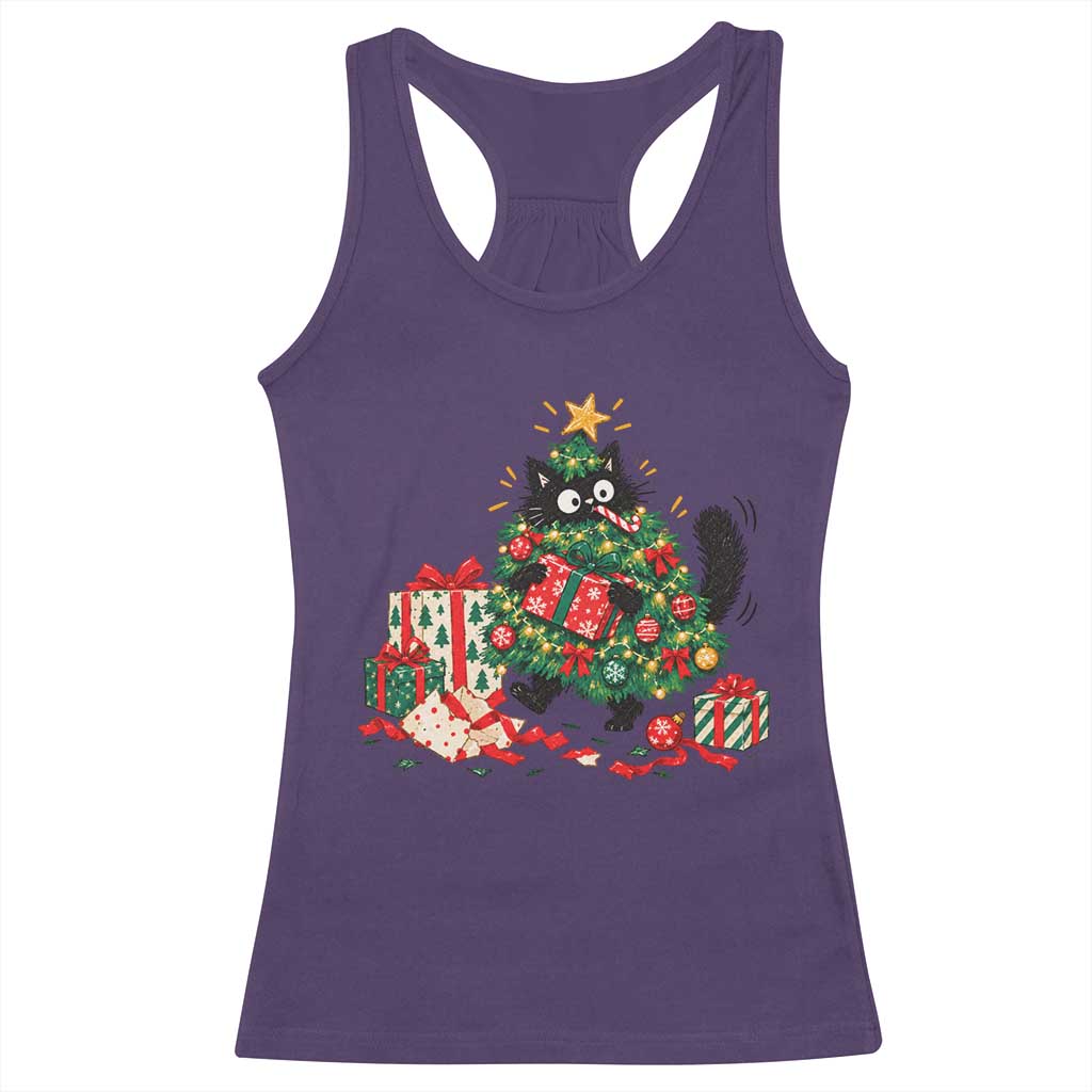 Christmas Black Cat Racerback Tank Top Funny Mischievous Pet Tree Decorating Holiday TS10