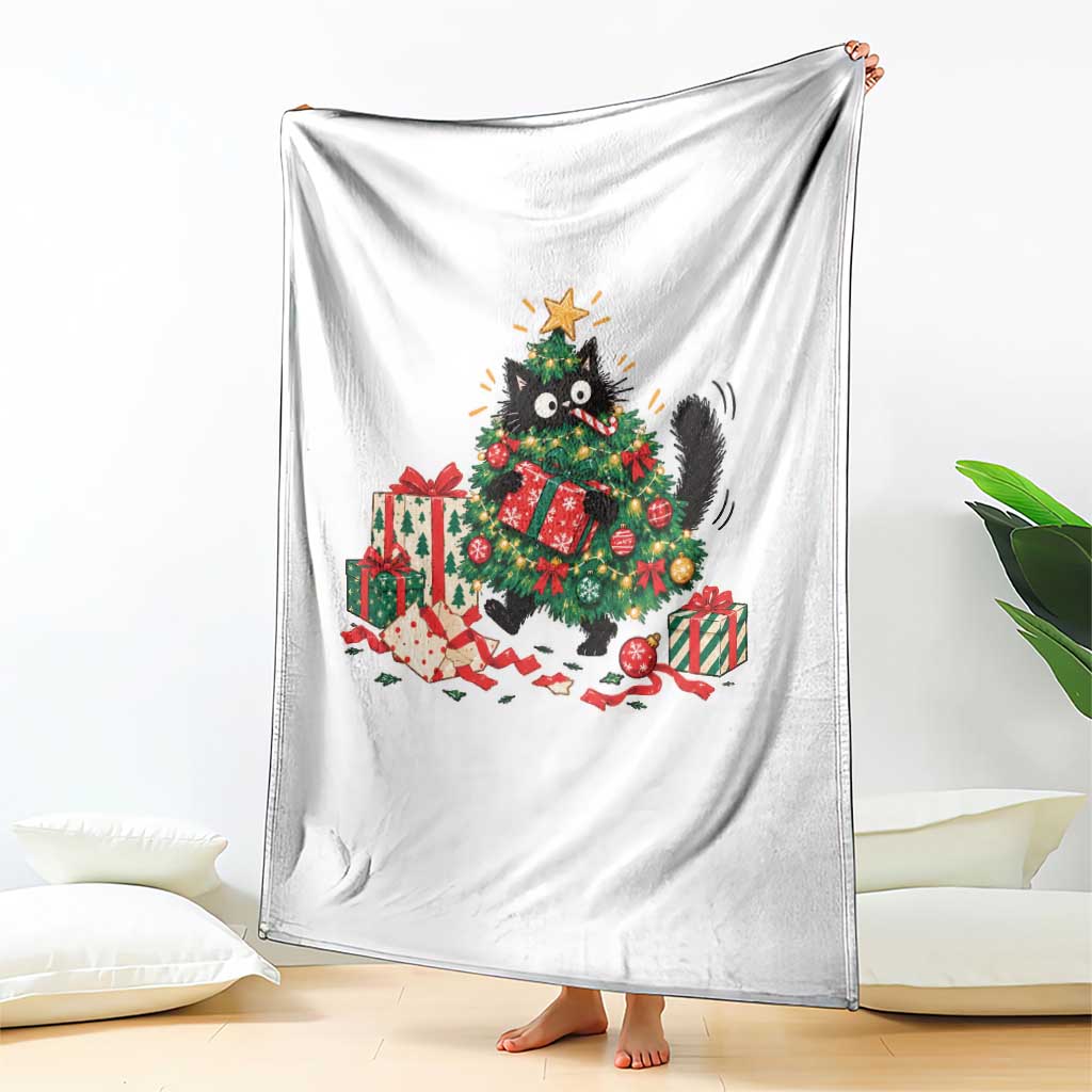 Christmas Black Cat Throw Blanket Funny Mischievous Pet Tree Decorating Holiday TS10
