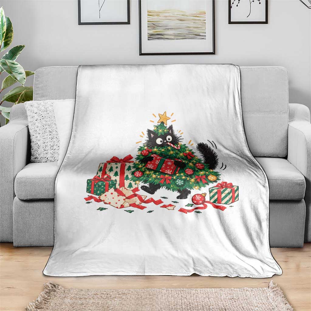 Christmas Black Cat Throw Blanket Funny Mischievous Pet Tree Decorating Holiday TS10