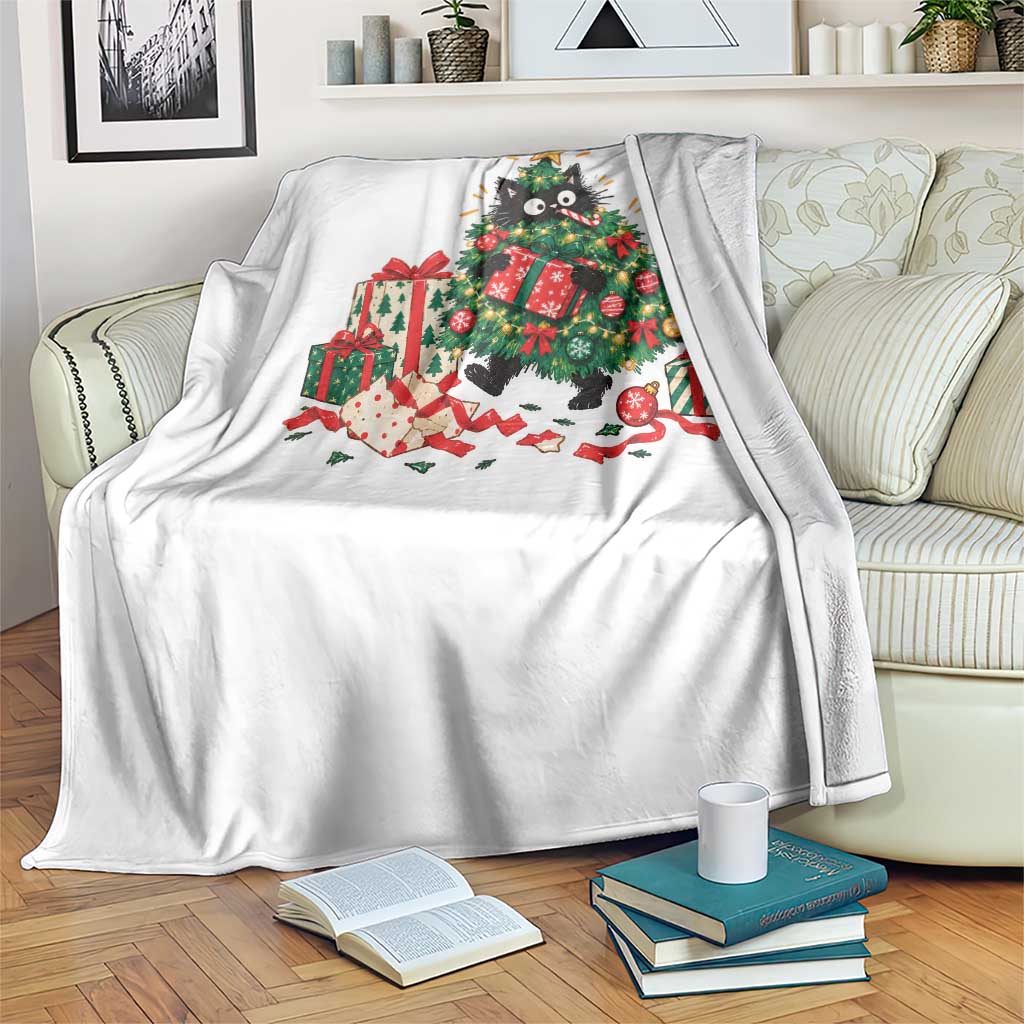 Christmas Black Cat Throw Blanket Funny Mischievous Pet Tree Decorating Holiday TS10