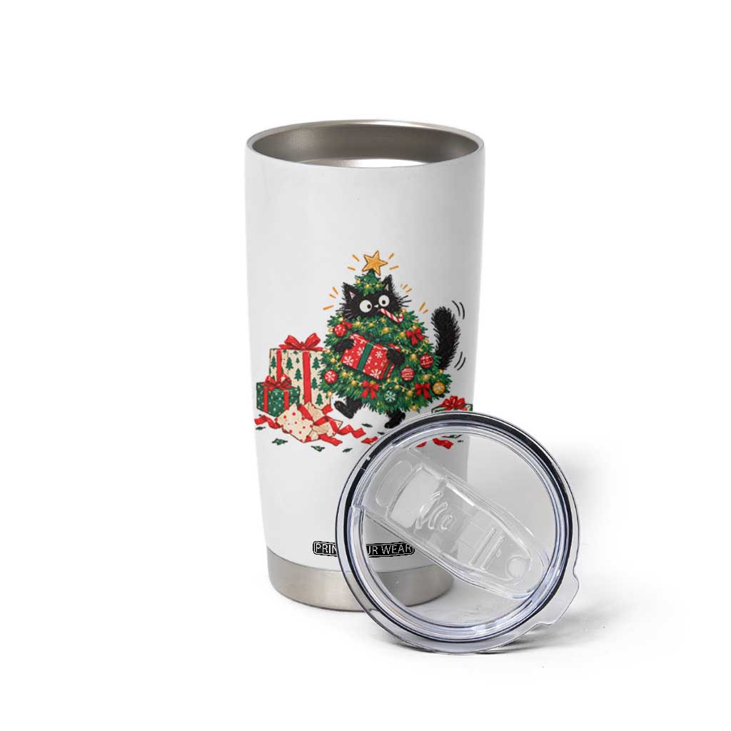 Christmas Black Cat Tumbler Cup Funny Mischievous Pet Tree Decorating Holiday TS10