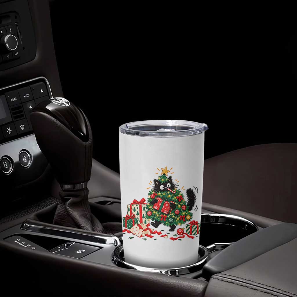Christmas Black Cat Tumbler Cup Funny Mischievous Pet Tree Decorating Holiday TS10
